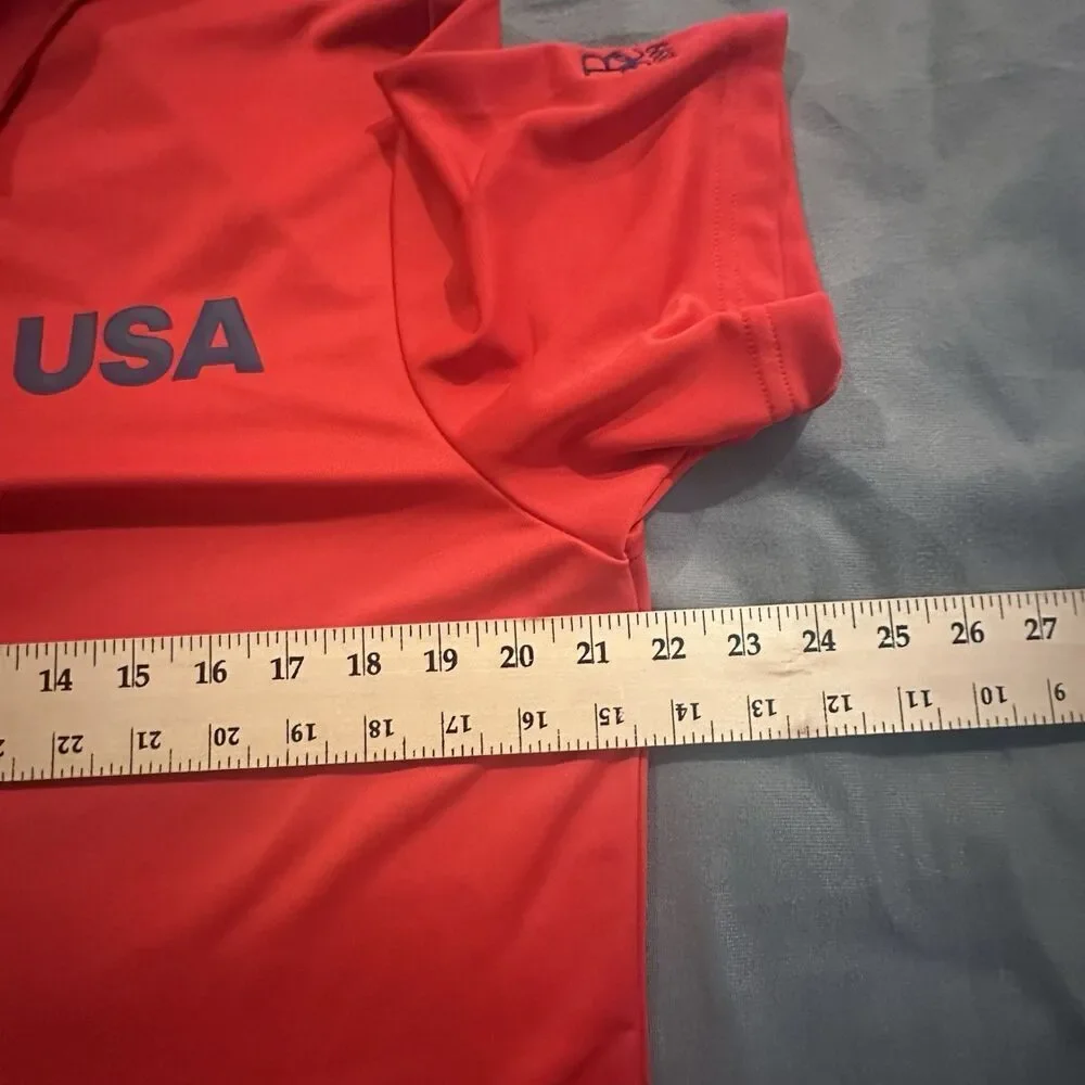 Adidas USA Golf Polo Mens M Short Sleeve Striped Red Embroidery Olympic Shirt